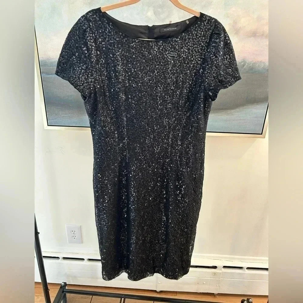Elie Tahari Black Sequins "Lolly Dress" Dress size 14